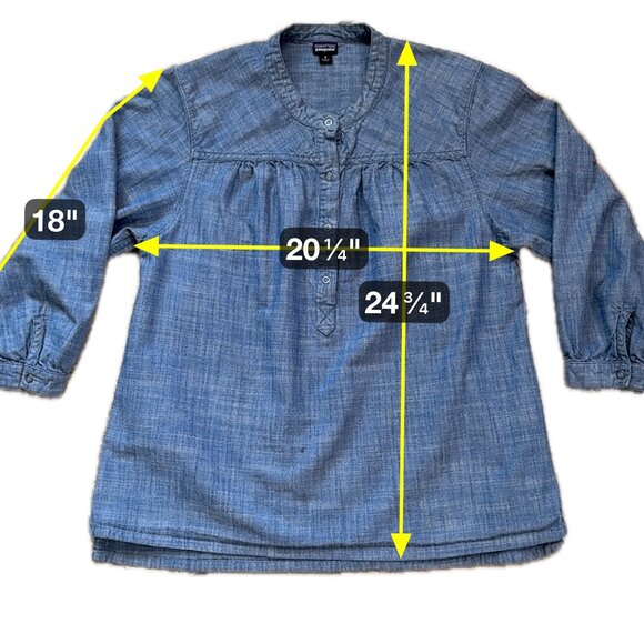 Patagonia Women's Settler's Top Size 8 Chambray Blue 3/4 Sleeve Henley Snaps - Picture 6 of 6